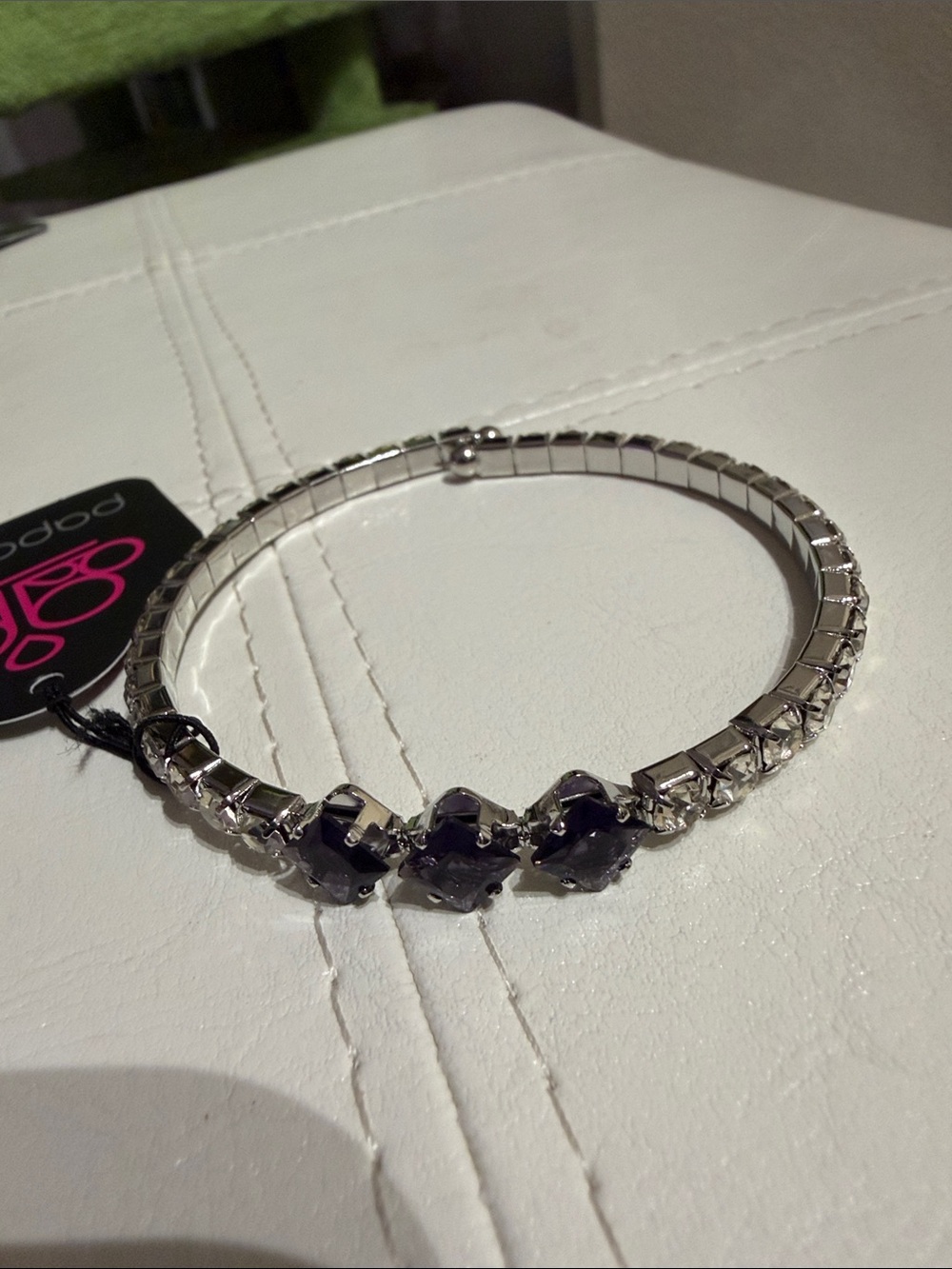 paparazzi Silver-Tone Bracelet with Dark Purple Crystals